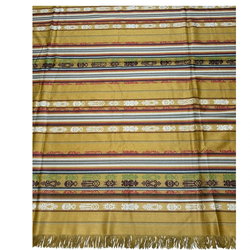 Alpaca Gold Fine Woven Wool Fringed Lightweight Twin Coverlet Bedspread 66